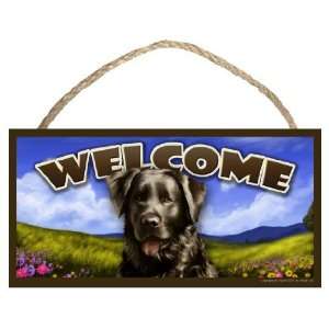 Black Lab (Labrador) Spring Season Welcome Wooden Dog Sign / Plaque featuring the art of Scott Rogers
