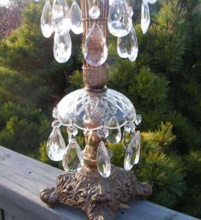   HOLLYWOOD REGENCY BRASS CRYSTAL CUT GLASS PRISM WATERFALL TABLE LAMP