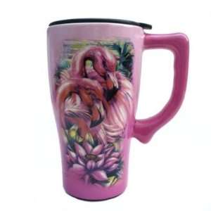  Pink FLAMINGO tropical COFFEE cup TRAVEL Mug ART NEW: Home 