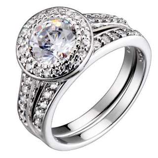   Round Cubic Zirconia Crown Jewelry Bridal Wedding Ring Set  