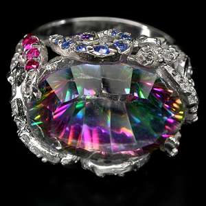    TOP AAA MYSTIC TOPAZ,SAPPHIRE,RUBY,AMETHYST 925 SILVER RING  