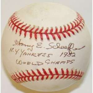  Harry Schaeffer Autographed Baseball   with NY 1952 W S 