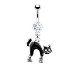  Belly ring with dangling scared black cat Jewelry