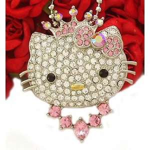 Pink Crown Tiara Kitty Cat Necklace n548