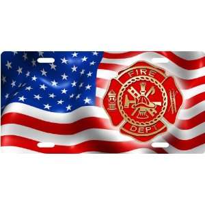 American Firefighter with Emblem Custom License Plate Novelty Tag from 