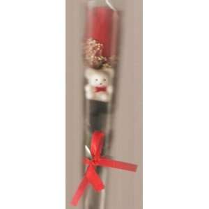  Brand New Silk Long Stemmed Red Rose Bud with Mini Whiite Teddy 