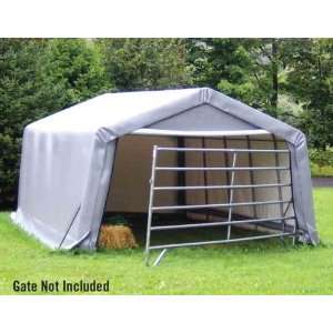 12x20x8 Peak Style Hay Storage Shelter, Green Cover  