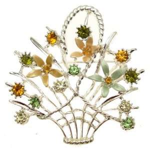 Acosta Brooches   Enamel & Crystal Costume Jewelry   Floral Flower 