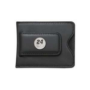   Logo on Black Leather Money Clip / ID Card Holder