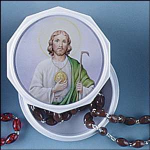 St Saint Jude Rosary in Two Piece Prayer Case with Holy Prayer Card 