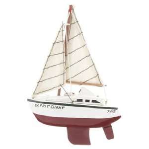   Wooden Yacht Sailboat with Red Hull Christmas Ornament: Home & Kitchen