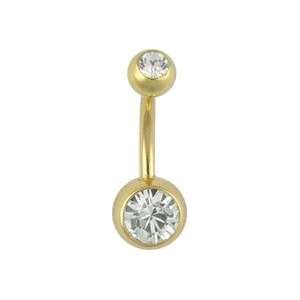  GOLD Plated Belly Ring Double Jeweled Navel Rings 14k 