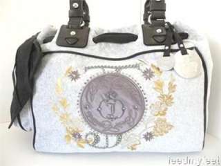Juicy Couture Grey Velour Rhinestones Daydreamer Handbag Shoulder Bag 