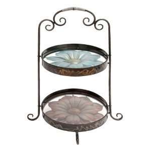    Beautiful Floral Metal Glass Decorative Tray: Home & Kitchen
