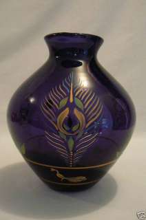 Fenton 71/2 Royal Purple Peacock Vase HP Ltd Ed Signed  