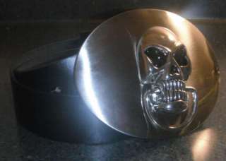 SILVER SKULL SHIELD Buckle with black leather belt NEW  