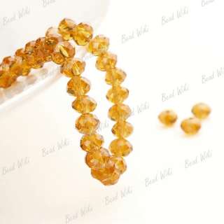 100pcs Yellow Loose Faceted Cut Rondelle Crystal Glass Bead 6x4mm 