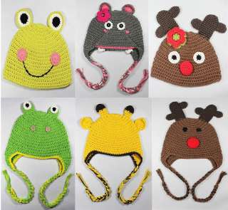 Cute Animal Crochet Knit Earflap Hat Baby Child Girl Boy Giraffe Frog 
