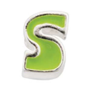 Avedon Kids Polished Sterling Silver Initial S Green Enamel Slide 