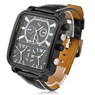   Movement Sport Wrist Watch w/ Genuine Leather Band Square Dial  