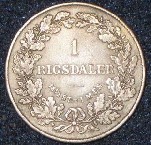 1855 One (1) Denmark Danish Rigsdaler Silver Coin KM# 760  