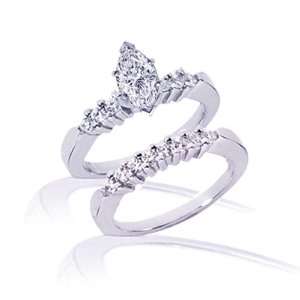  1 Ct Marquise Cut Diamond Engagement Wedding Rings Set 14K 