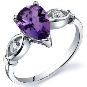 Stone 1.00 carats Amethyst Ring in Sterling Silver Rhodium Finish 