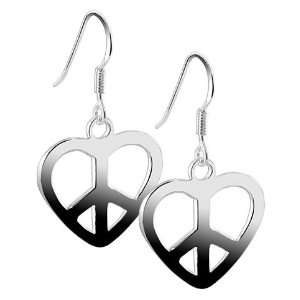  Sterling Silver Heart with Peace Sign French Hook Dangle 