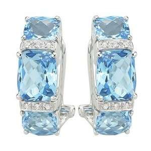   White Gold Cushion Cut Blue Topaz & Diamond Earrings 