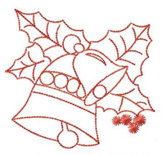 12 Bells And Holly Leaves Redwork Machine Embroidery Designs set 4x4