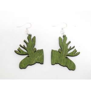  Apple Green Moose Wooden Earrings GTJ Jewelry