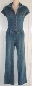 Vintage PUNK 80s HOT KISS Blue Stretch Denim Jeans Pants Jumpsuit XS 