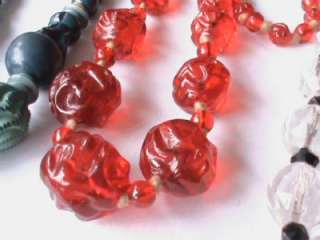 Vintage Art Deco Glass Crystal Wood Bead Necklaces   three  