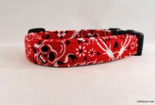 Red Bandanna with Skulls & Cross Bones Dog Collar Leash  