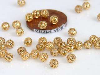 4mm Round Open Weave GOLD Plated Metal Beads 100  