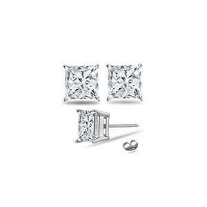  1.20 Cts Princess Diamond Stud Earrings in 18K White Gold 