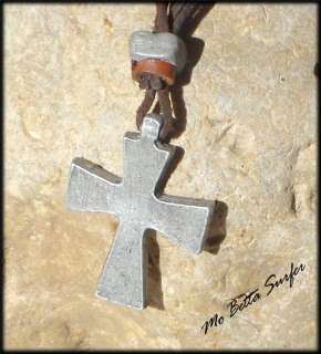 Mens Distressed Leather Choker Pewter Christian Cross  