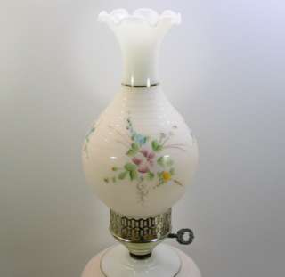   White/Milk Glass Electric Hurricane Lamp Chimney Shade Hand Painted
