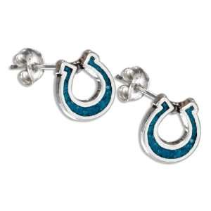  Sterling Silver Mini Turquoise Horseshoe Earrings: Jewelry