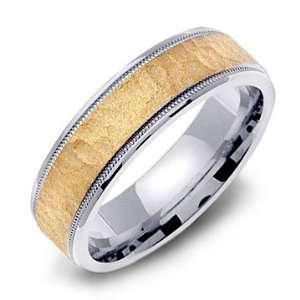   : 14K Two Tone Gold Hammered Milgrain Edge Wedding Band Ring: Jewelry