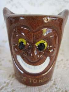 Vintage Brown Art Pottery Shot Glass Set (6) Big Shot, Long Shot, Gun 