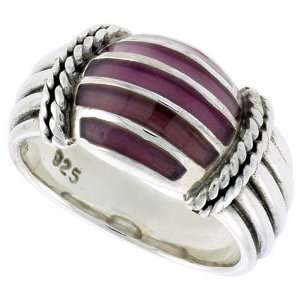 Sterling Silver Oxidized Dome Ring, w/ Dark Violet Enamel, 3/8 (10mm 