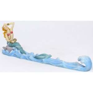  Mermaid with Mirror Incense Burner Figurine 10 3/4 Long 
