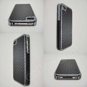 Black iPhone 4 4S Carbon Fiber Gun Metal Chrome Side Case Cover for 