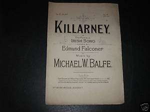SHEET MUSIC KILLARNEY IRISH SONG BY EDMUND FALCONER  