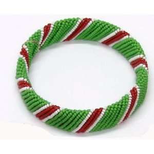  Maasai Green Red and White Bracelet: Jewelry