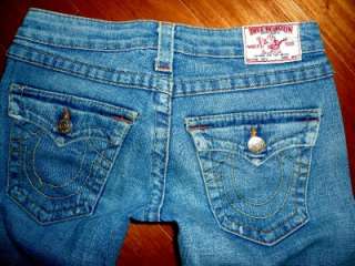 True Religion Joey Low Rise Stretch Flap Pocket Flare Jeans euc 27x32 