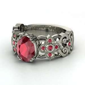  Mantilla Ring, Oval Ruby 14K White Gold Ring Jewelry