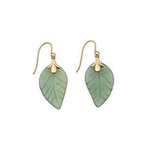  Jadeite Fashion Leaf Earrings in 14K Yellow Gold: Jewelry