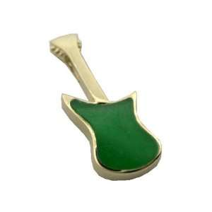  Green Jade Jammin Guitar Pendant, 14k Gold Jewelry